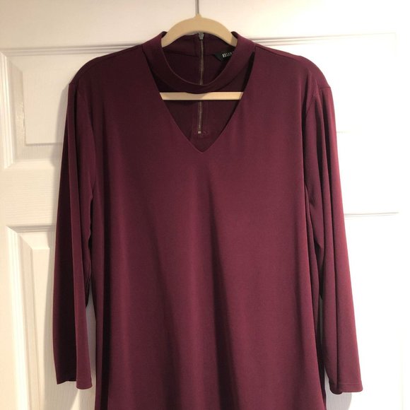 Ellen Tracy Purple Mock Neck Keyhole 3/4 Sleeve Blouse XL - Picture 1 of 3